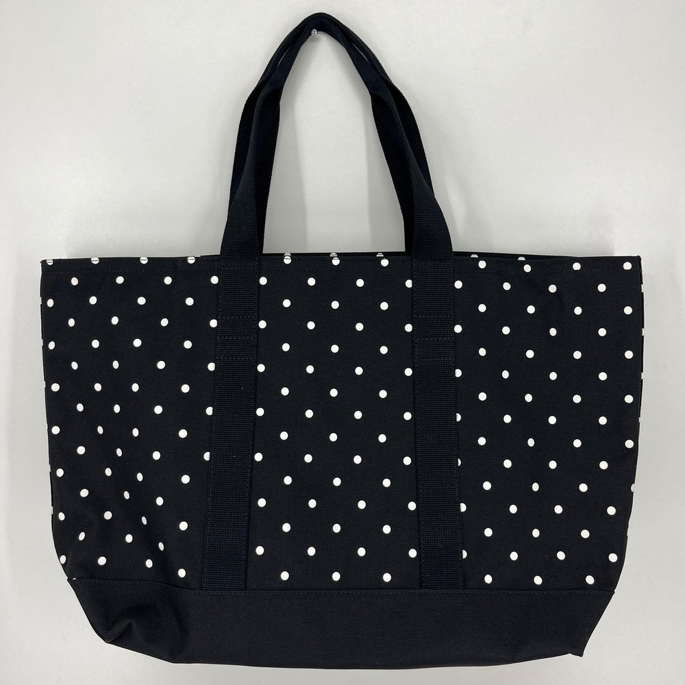 Banana Republic Black White Polka Dot Canvas Zip Top Tote Bag Large Handbag - Picture 6 of 11